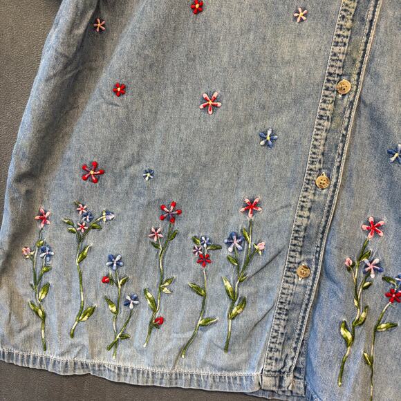 Vintage Bobbie Brooks Denim Shirt Floral Embroidered 2XL Button Up Cottagecore - Picture 3 of 12